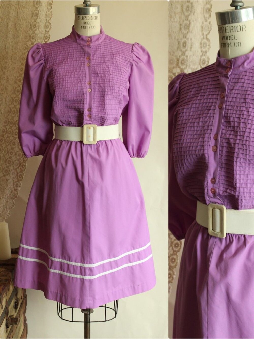 Vintage 1980s Dress with Pockets and Belt, Pintuck Prairie Dress, Edwardian Revi